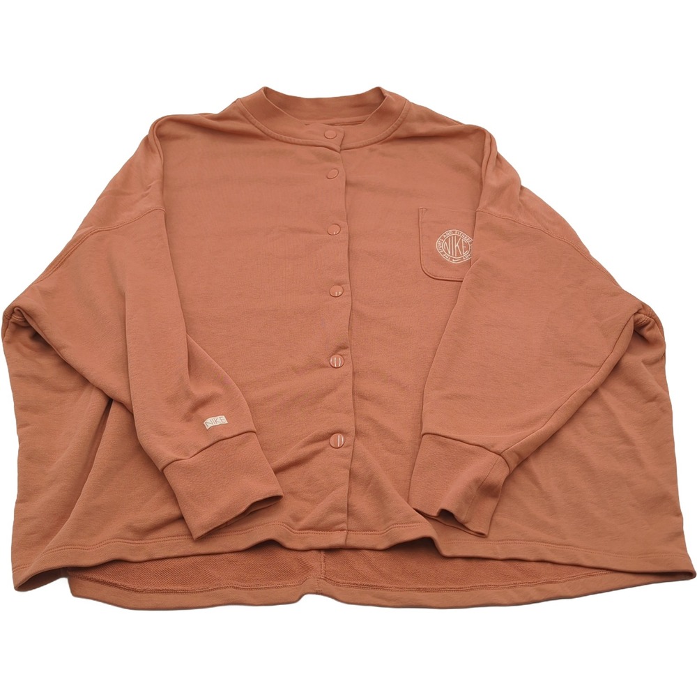 Nike Sportswear French Terry Snap Front Cardigan Sweatshirt Rust Orange XL